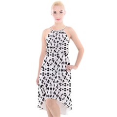 Black And White Ethnic Print High-low Halter Chiffon Dress 