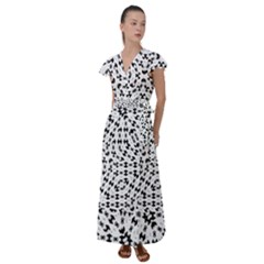 Black And White Ethnic Print Flutter Sleeve Maxi Dress