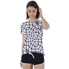 Black And White Ethnic Print Short Sleeve Foldover Tee