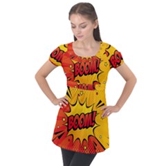 Explosion Boom Pop Art Style Puff Sleeve Tunic Top by Amaryn4rt