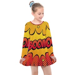 Explosion Boom Pop Art Style Kids  Long Sleeve Dress by Amaryn4rt