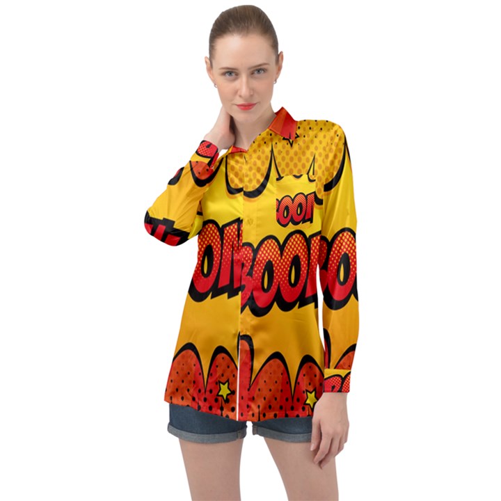 Explosion Boom Pop Art Style Long Sleeve Satin Shirt