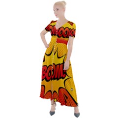 Explosion Boom Pop Art Style Button Up Short Sleeve Maxi Dress by Amaryn4rt