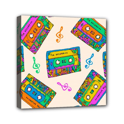 Seamless Pattern With Colorfu Cassettes Hippie Style Doodle Musical Texture Wrapping Fabric Vector Mini Canvas 6  X 6  (stretched) by Amaryn4rt