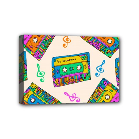 Seamless Pattern With Colorfu Cassettes Hippie Style Doodle Musical Texture Wrapping Fabric Vector Mini Canvas 6  X 4  (stretched) by Amaryn4rt