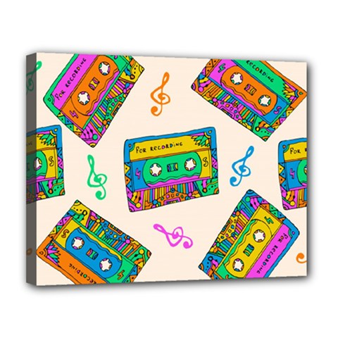 Seamless Pattern With Colorfu Cassettes Hippie Style Doodle Musical Texture Wrapping Fabric Vector Canvas 14  X 11  (stretched) by Amaryn4rt