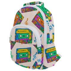 Seamless Pattern With Colorfu Cassettes Hippie Style Doodle Musical Texture Wrapping Fabric Vector Rounded Multi Pocket Backpack by Amaryn4rt