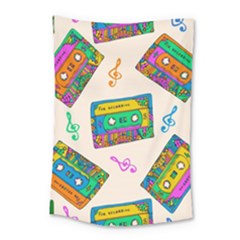 Seamless Pattern With Colorfu Cassettes Hippie Style Doodle Musical Texture Wrapping Fabric Vector Small Tapestry by Amaryn4rt