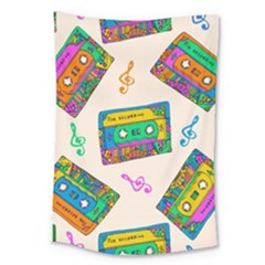 Seamless Pattern With Colorfu Cassettes Hippie Style Doodle Musical Texture Wrapping Fabric Vector Large Tapestry by Amaryn4rt