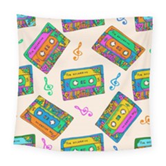 Seamless Pattern With Colorfu Cassettes Hippie Style Doodle Musical Texture Wrapping Fabric Vector Square Tapestry (large) by Amaryn4rt