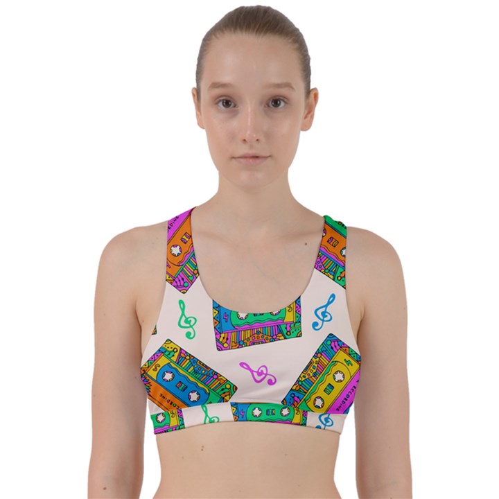 Seamless Pattern With Colorfu Cassettes Hippie Style Doodle Musical Texture Wrapping Fabric Vector Back Weave Sports Bra