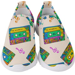 Seamless Pattern With Colorfu Cassettes Hippie Style Doodle Musical Texture Wrapping Fabric Vector Kids  Slip On Sneakers by Amaryn4rt