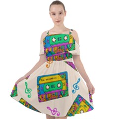 Seamless Pattern With Colorfu Cassettes Hippie Style Doodle Musical Texture Wrapping Fabric Vector Cut Out Shoulders Chiffon Dress by Amaryn4rt