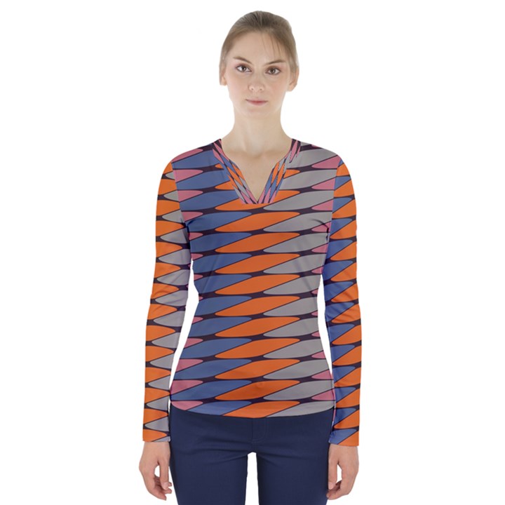 Zappwaits Pattern V-Neck Long Sleeve Top