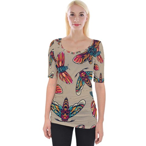 Tattoos Colorful Seamless Pattern Wide Neckline Tee by Amaryn4rt