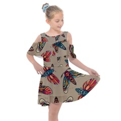 Tattoos Colorful Seamless Pattern Kids  Shoulder Cutout Chiffon Dress by Amaryn4rt