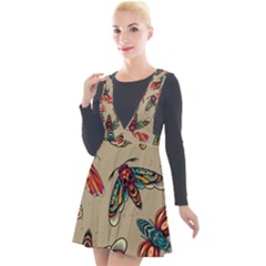 Tattoos Colorful Seamless Pattern Plunge Pinafore Velour Dress by Amaryn4rt