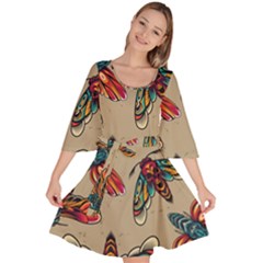 Tattoos Colorful Seamless Pattern Velour Kimono Dress by Amaryn4rt