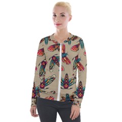 Tattoos Colorful Seamless Pattern Velour Zip Up Jacket by Amaryn4rt