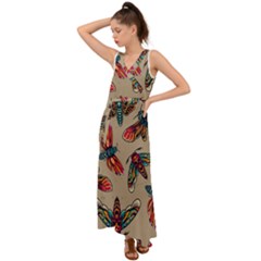 Tattoos Colorful Seamless Pattern V-neck Chiffon Maxi Dress by Amaryn4rt