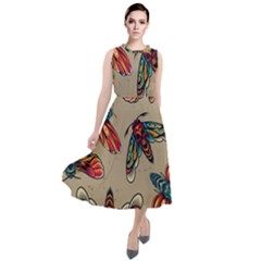 Tattoos Colorful Seamless Pattern Round Neck Boho Dress by Amaryn4rt