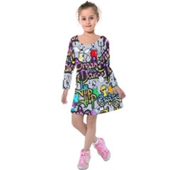 Hip Hop Background Kids  Long Sleeve Velvet Dress by Amaryn4rt