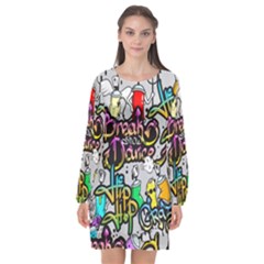 Hip Hop Background Long Sleeve Chiffon Shift Dress  by Amaryn4rt