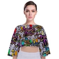 Hip Hop Background Tie Back Butterfly Sleeve Chiffon Top by Amaryn4rt