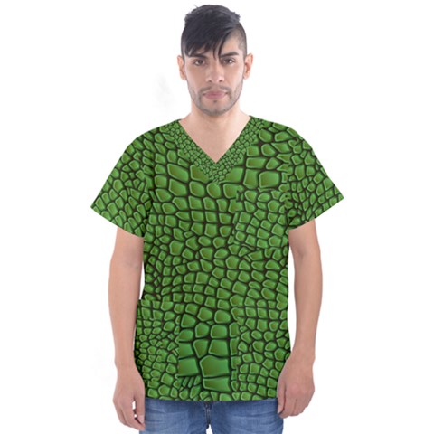 Seamless Pattern Crocodile Leather Men s V-neck Scrub Top by Amaryn4rt