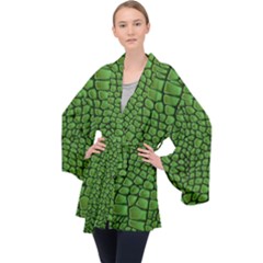 Seamless Pattern Crocodile Leather Long Sleeve Velvet Kimono 