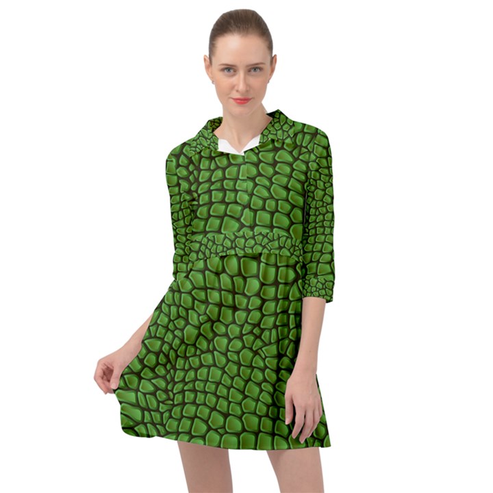 Seamless Pattern Crocodile Leather Mini Skater Shirt Dress