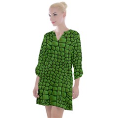 Seamless Pattern Crocodile Leather Open Neck Shift Dress