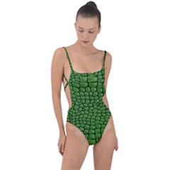 Seamless Pattern Crocodile Leather Tie Strap One Piece Swimsuit by Amaryn4rt