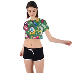 Pop Art Colorful Seamless Pattern Tie Back Short Sleeve Crop Tee