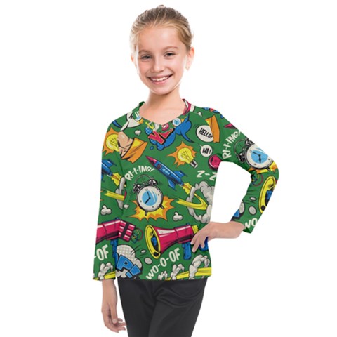 Pop Art Colorful Seamless Pattern Kids  Long Mesh Tee by Amaryn4rt