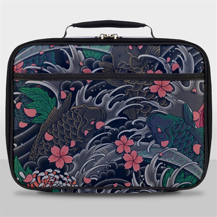 Japanese Wave Koi Illustration Seamless Pattern Full Print Lunch Bag