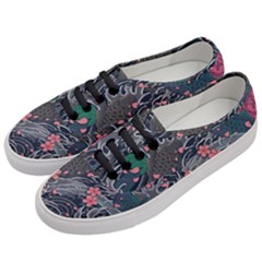 Japanese Wave Koi Illustration Seamless Pattern Women s Classic Low Top Sneakers by Amaryn4rt