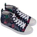 Japanese Wave Koi Illustration Seamless Pattern Women s Mid-Top Canvas Sneakers View3