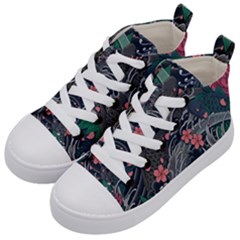 Japanese Wave Koi Illustration Seamless Pattern Kids  Mid-top Canvas Sneakers by Amaryn4rt