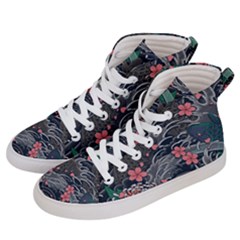 Japanese Wave Koi Illustration Seamless Pattern Women s Hi-top Skate Sneakers by Amaryn4rt