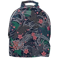 Japanese Wave Koi Illustration Seamless Pattern Mini Full Print Backpack by Amaryn4rt