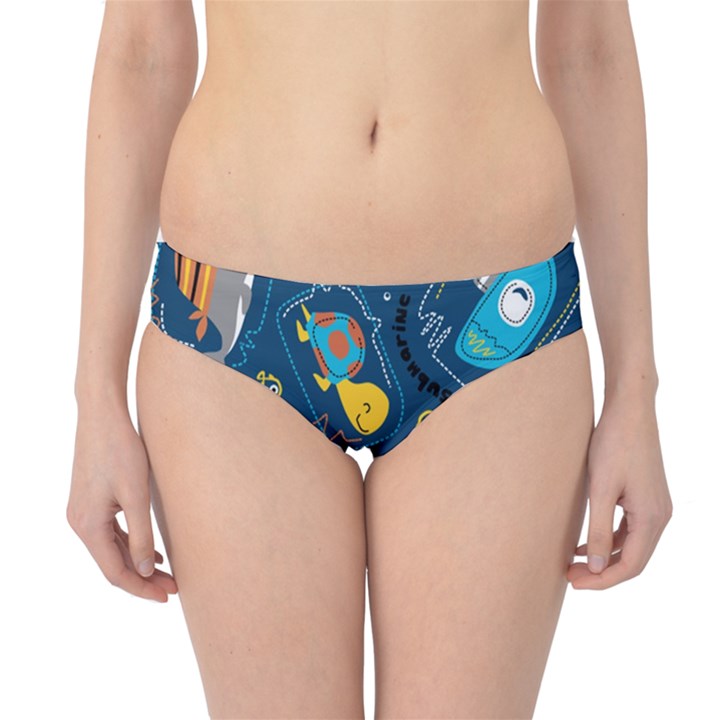 Seamless Pattern Vector Submarine With Sea Animals Cartoon Hipster Bikini Bottoms