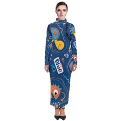 Seamless Pattern Vector Submarine With Sea Animals Cartoon Turtleneck Maxi Dress by Amaryn4rt