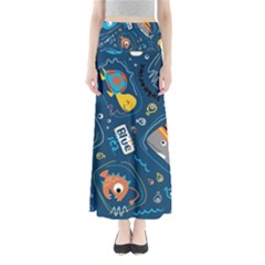 Seamless Pattern Vector Submarine With Sea Animals Cartoon Full Length Maxi Skirt by Amaryn4rt