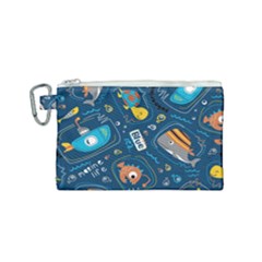 Seamless Pattern Vector Submarine With Sea Animals Cartoon Canvas Cosmetic Bag (small) by Amaryn4rt