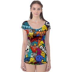 Graffiti Characters Seamless Pattern Boyleg Leotard  by Amaryn4rt