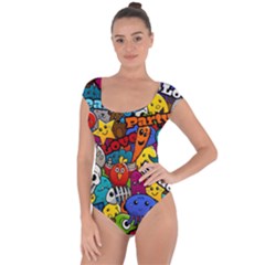 Graffiti Characters Seamless Pattern Short Sleeve Leotard  by Amaryn4rt