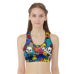 Graffiti Characters Seamless Pattern Sports Bra With Border by Amaryn4rt