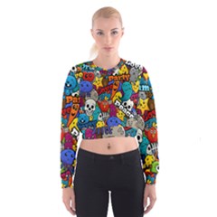 Graffiti Characters Seamless Pattern Cropped Sweatshirt by Amaryn4rt