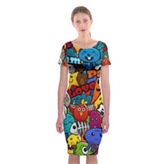 Graffiti Characters Seamless Pattern Classic Short Sleeve Midi Dress by Amaryn4rt